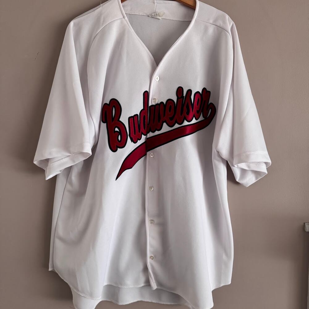 Budweiser Don Alleson Athletics Vintage White Buttondown Baseball Jersey 2XL